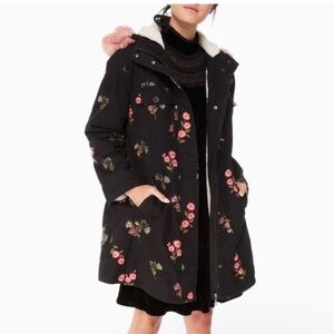 Kate Spade Floral Embroidered Shearling Cotton Hooded Winter Coat XL